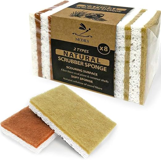 Eco sponges 2 Types Natural Plant Based Scrub Sponge 8 Pack