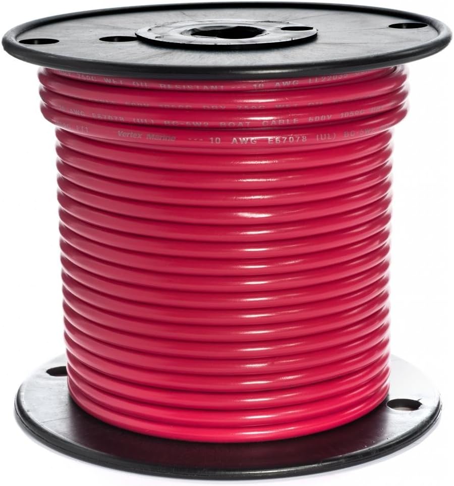 EWCS 10 AWG (UL) Marine Grade Primary Tinned Copper Wire 600 Volts - Red - 100 Feet - Made in USA : Sports & Outdoors