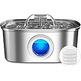 Cat Water Fountain Stainless Steel: 108oz/3.2L Cat Fountain for Drinking with Filter - Pet Water Fountains for Cats Inside - Automatic Cat Feeding & Watering Supplies - Water Level Window