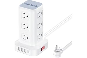 SMALLRT Tower Surge Protector Power Strip with 12 Outlets 4 USB (1 USB C), 6.5Feet Extension Cord with Multiple Outlets, Charging Station, Power Strip Tower, Office Desk Supplies