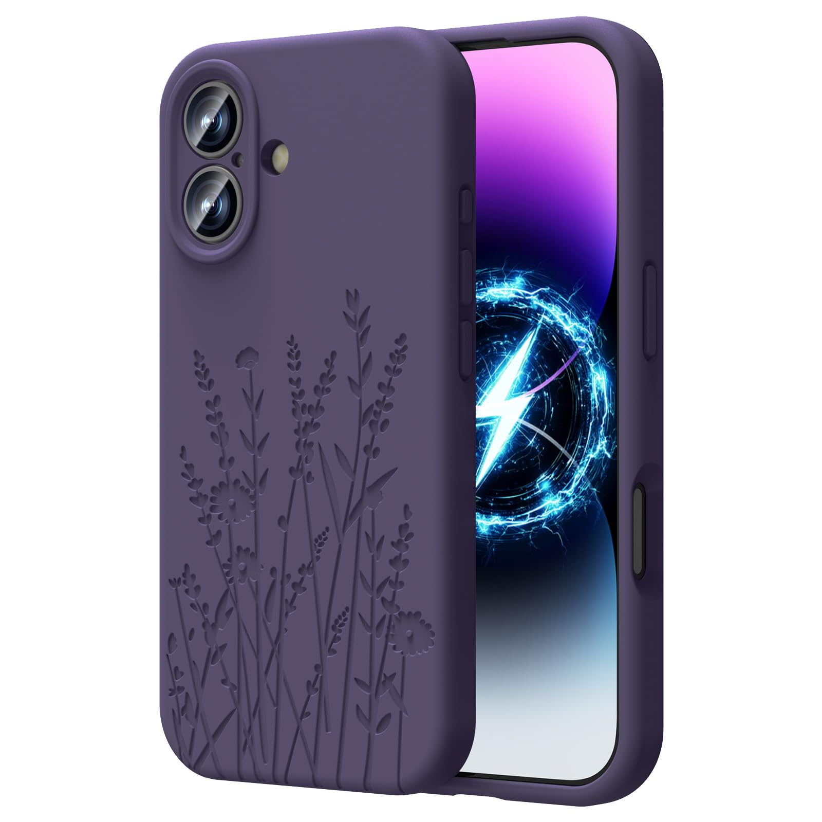 OAOA Magnetic Engraved Case Compatible with iPhone 17 Case, Compatible with Magsafe, Camera All-Round Protection, Slim Liquid Silicone Phone Case for Women Girls, Purple Flower