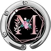 KANGYUSO Pink Initial Foldable Purse Hook, Flower Letter Handbag Hanger, Women's Bag Hanger Hook, Round Purse Table Hook, Funny Desk Hook Gift for Family Colleague Friend Office Worker (Flower M)