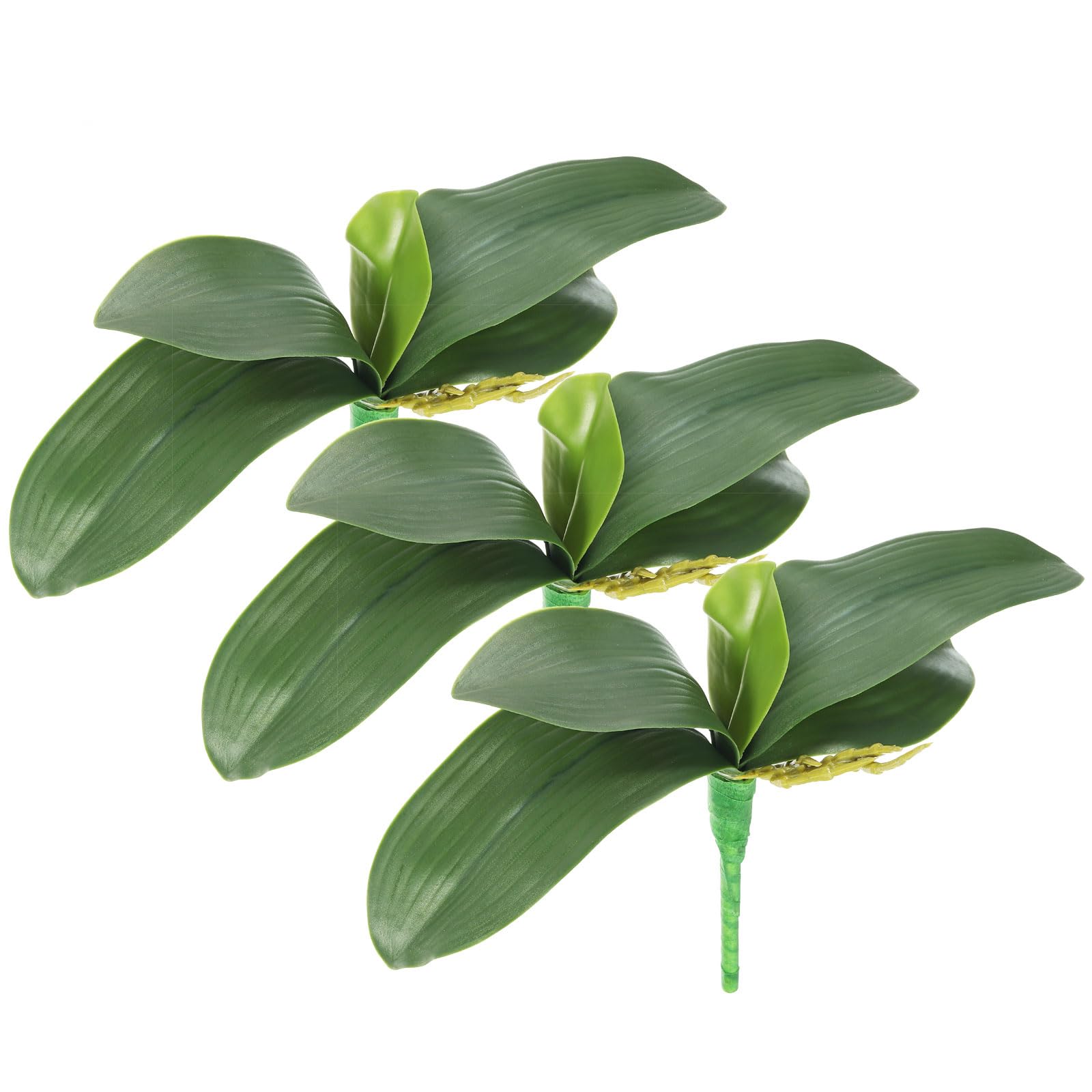 PATIKIL Orchid Leaves 10.63 Inch, 3 Pcs Small Artificial Faux Phalaenopsis Foliage Real Latex Touch Green Plant 5 Leaves with Stems for Home Flowers Pot Decor, Green