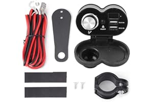 Motorcycle Cigarette Lighter,12V Universal Cigarette Lighter Dual USB Waterproof Handlebar Mount Aluminum Alloy (Black)