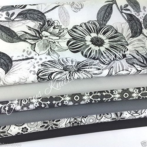 Always Knitting And Sewing - 6 piece, FAT QUARTER BUNDLE, Black & grey abstract florals & plains, 100% cotton fabric by Always Knitting and Sewing
