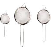 3 Pcs Fine Mesh Strainer Set, Stainless Steel Fine Mesh Sieve with Handle,Juice Strainer for Tea Yogurt Kitchen Food Rice