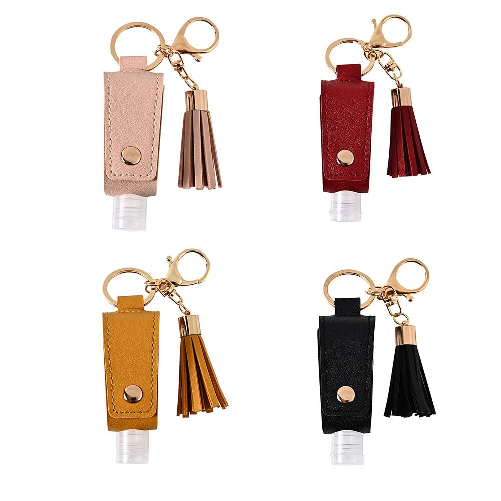 ZHUOEEDAAY 4PCS Refillable Travel Bottles Empty Leakproof Plastic Travel Bottle with Leather Keychain Oil for Hand Sanitizer, Travel, Outdoor Activities, School