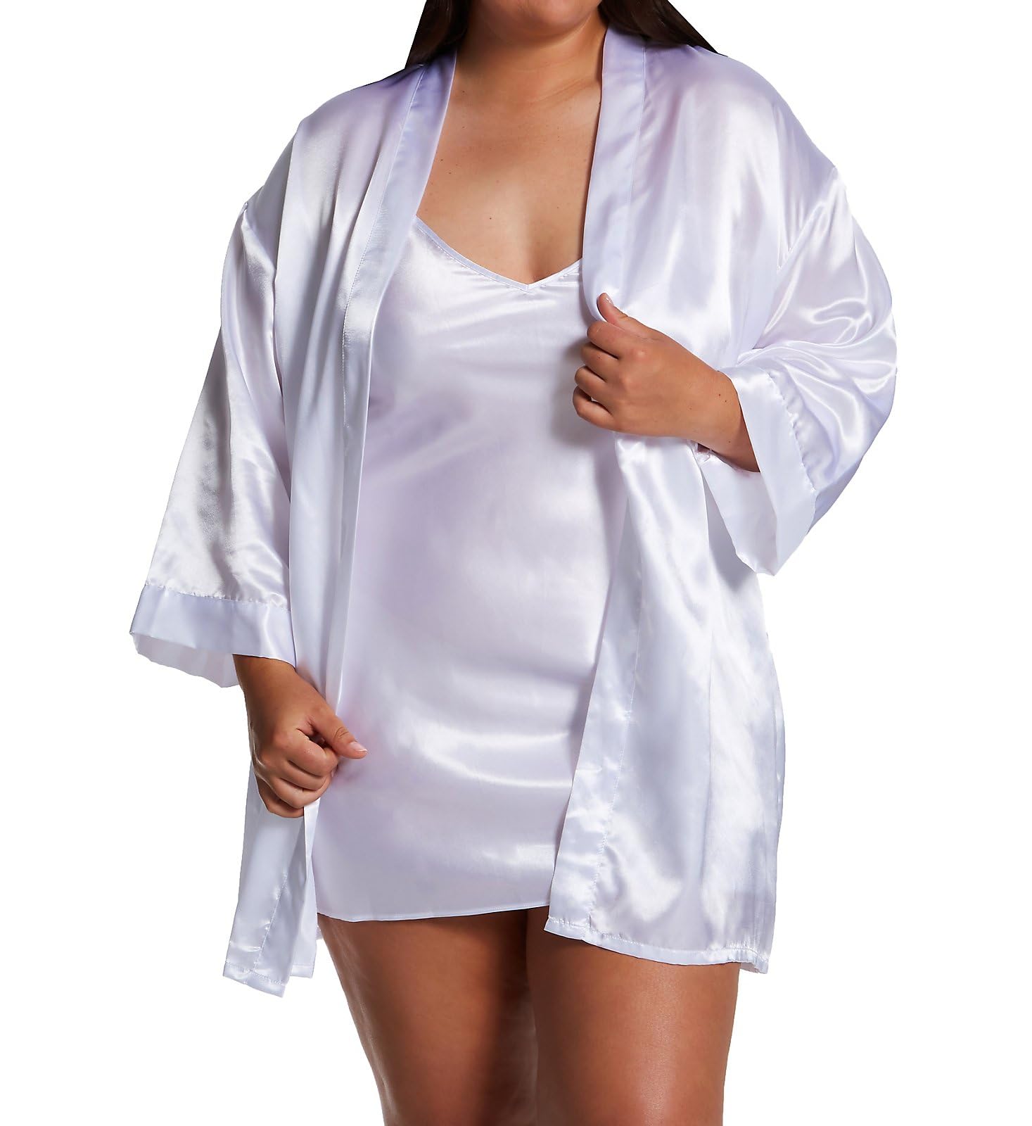 Dreamgirl Women's Plus Size Shalimar Charmeuse Babydoll with Robe, White,3X/4X