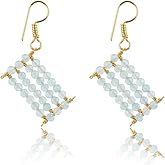 JEWEL OF ROCKS Beaded AQUAMARINE Crystals Minimalist Dainty Earrings Pair for Women, Sparkling Micro Beaded, Healing Earrings Set, Hypoallergenic Jewelry Gold Plated Brass