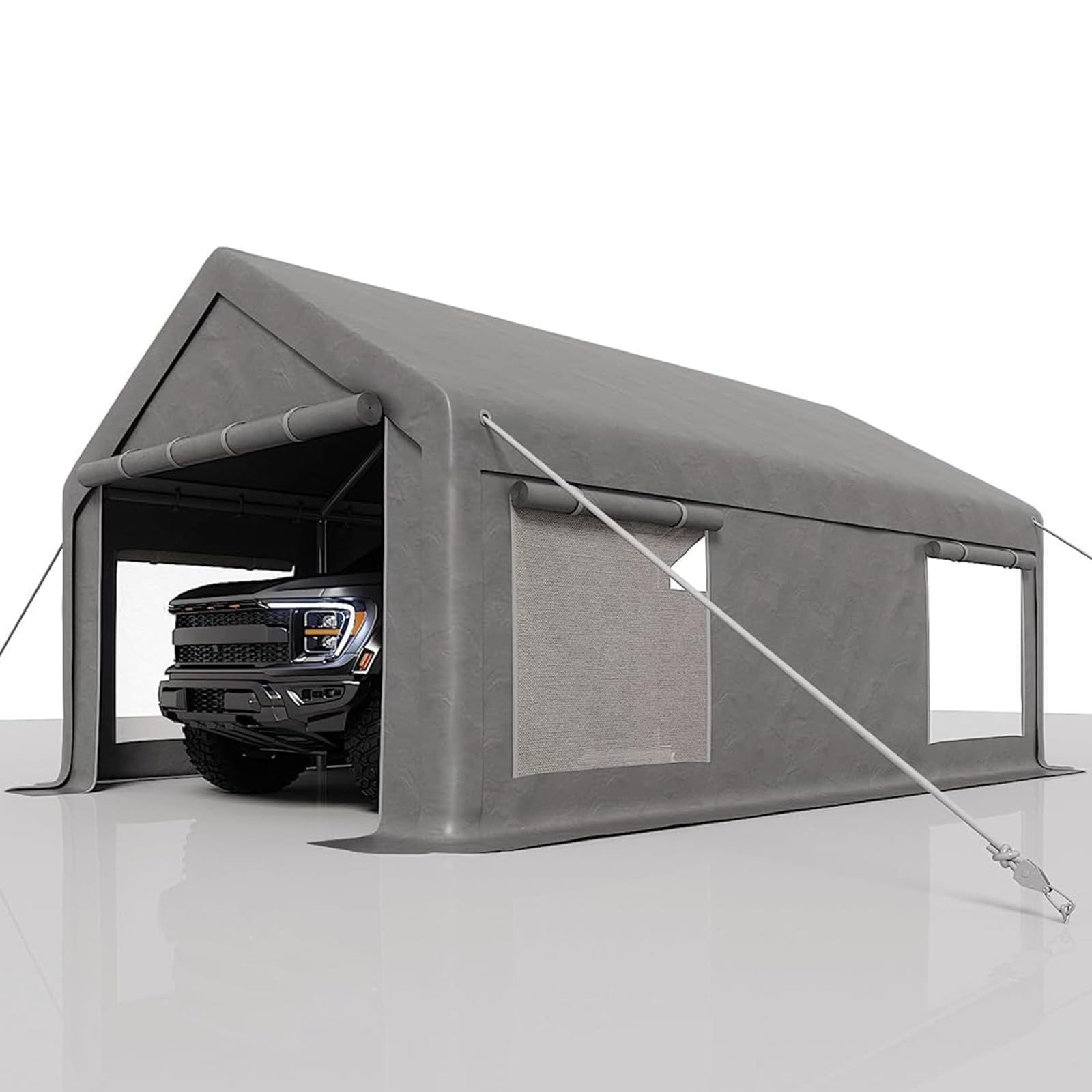 Photo 1 of 13 x 20FT Heavy Duty Carport with Roll-Up Windows, Portable Garage with Removable Sidewalls & Doors, Portable Car Tent Garage with Roll-Up Windows and All-Season Tarp, for Car, Truck,