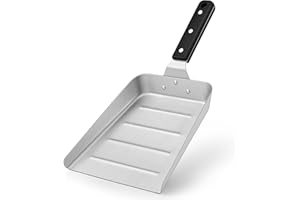 Large Griddle Food Scoop, Joyfair Metal Spatula Turner for Flat Top Grill, Stainless Steel Burger Mover Shovel Grilling Accessories for BBQ Cooking Stir Frying, Corrugated Surface (ABS Handle)