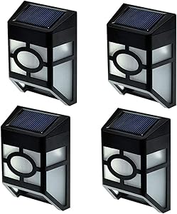 FALOVE 2-LED 4 Pack Solar Wall Light , Waterproof Solar Wall Lamps Outdoor Wireless Solar Powered Motion Sensor Light ,for Garden Yard Driveway Porch Gazebo Pathway Hallway LightingWhite Light