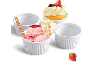 Cinf White 14 oz Set of 4 Souffle Dishes Ramekins Oven Microwave Safe Bowls Creme Brulee Set Sauce Cups for Baking Cooking Dessert Porcelain Pudding Cups