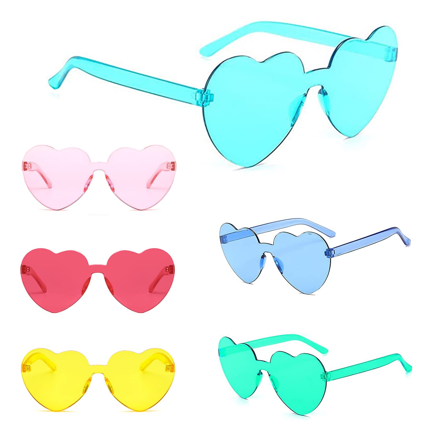 Yomaido 6 Pcs Heart Shaped Glasses, HD Sun Glasses, Love Heart Party Glasses, Funky Glasses for Men Women Boys Girls Adults and Kids, Heartform-6pcs