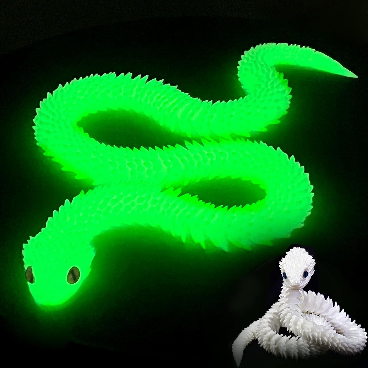 vecora 3D Printed Snake, 3d Printed Fidget Toy, Flexible Articulated Snake Animal Fidget Toys,3D Printed Animals,Home and Office Decoration for Autism/ADHD (luminous rainbow)