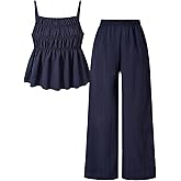 SweatyRocks Girl's 2 Piece Summer Outfits Smocked Peplum Babydoll Top and Pants Matching Sets