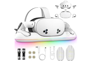 JMI MAGIC Charging Dock for Meta Quest 3/3S/2, Magnetic VR Station with Fast Charging, USB Output, RGB Lighting, 2 Rechargeable 2100mAh Batteries, Accessories for Oculus Quest Headset and Controllers
