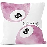 MONALET Pink Preppy Trendy Lucky 8 Balls Throw Pillow Covers 18x18, Retro Decor Pillow Cases for Teen Girls Dorm Room Bedroom Living Room, Lucky You Feeling Lucky Pillowcases for Couch Bed Sofa
