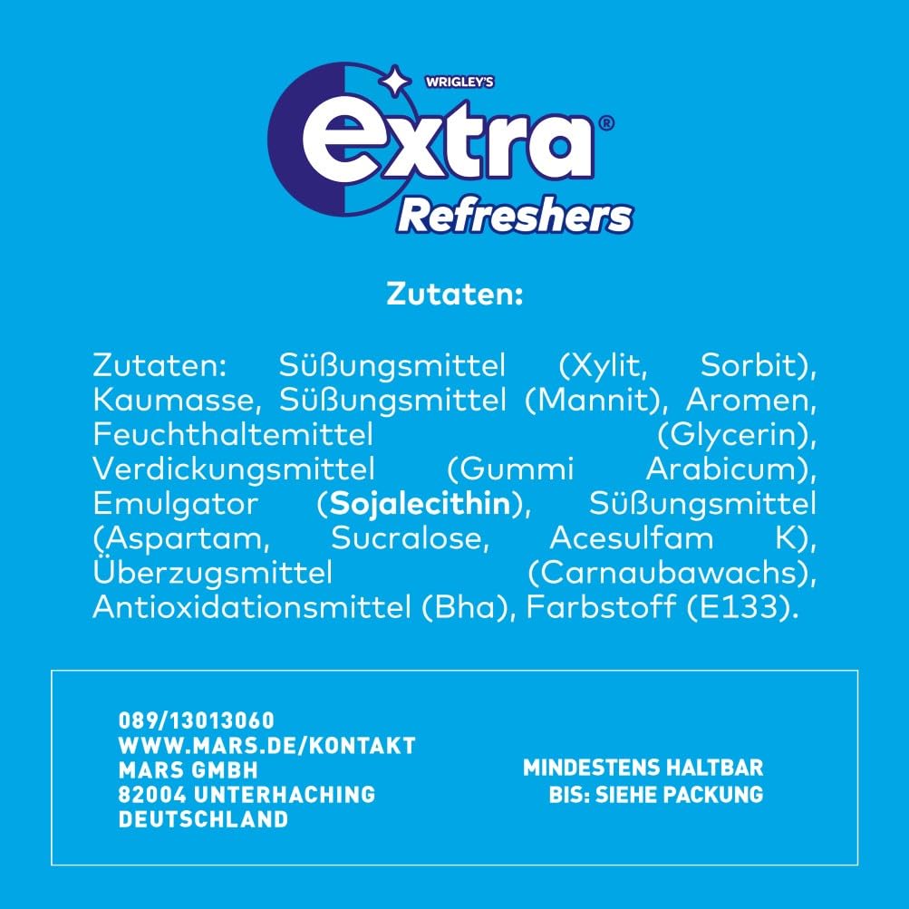 Extra Refreshers Kaugummi zuckerfrei, Peppermint Gum, 12 x 8 Dragees, Großpackung Chewing Gum, Xylitol Kaugummi ohne Zucker mit Minz Frische (96 Dragees) 8