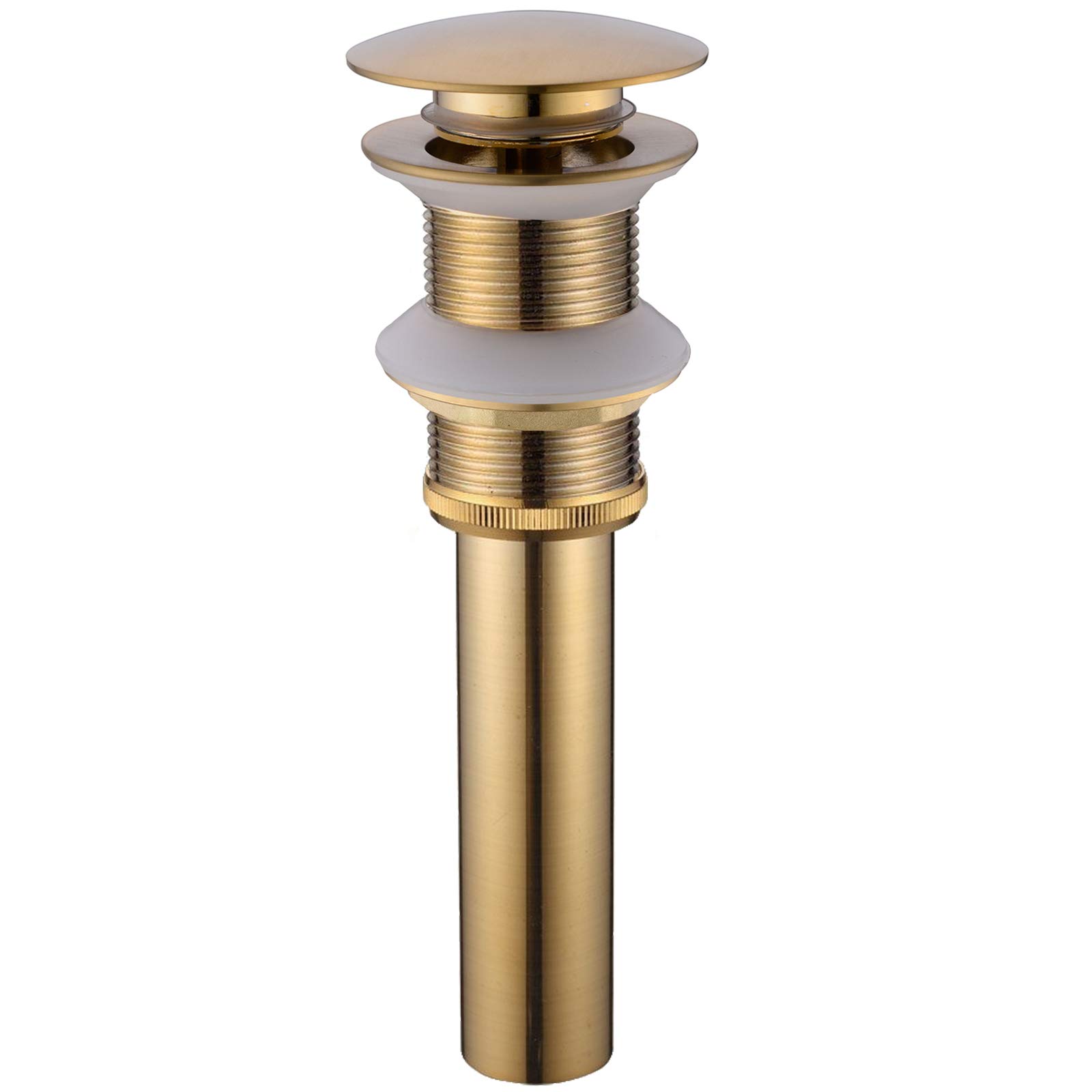 TRUSTMI Brass Bathroom Basin Sink Unslotted Pop Up Waste Drain Stopper Without Overflow, Click Clack Sprung Plug no Overflow, Brushed Gold
