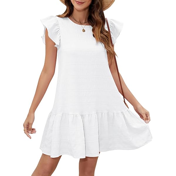 SENFURE Women's Summer Mini Dress - Ruffle Cap Sleeve, Tie-Back Babydoll Sundress, Crewneck (Polyester/Spandex) - View #4