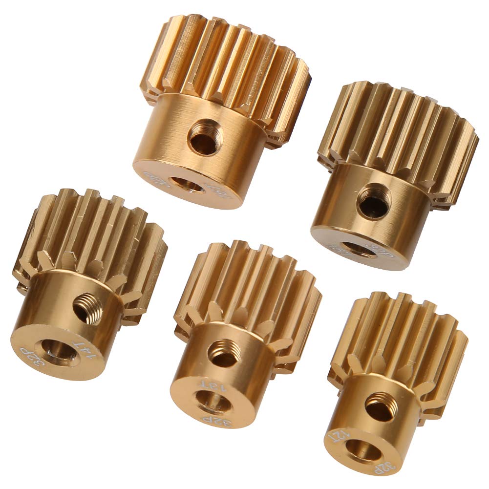 32P Pinion Gear Set (12T/13T/14T/15T/16T) for 1/10 RC Cars - 3.175mm Shaft Compatible with SCX10 AX10 Drift Racer Brushless Motors - Durable Aluminum Alloy RC Motor Gears Kit