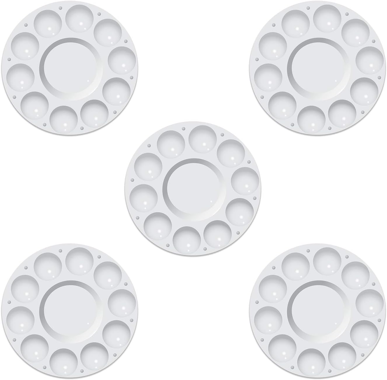 Pack of 5 Round Artists Paint Palette, White, 5 x Round Paint Palette