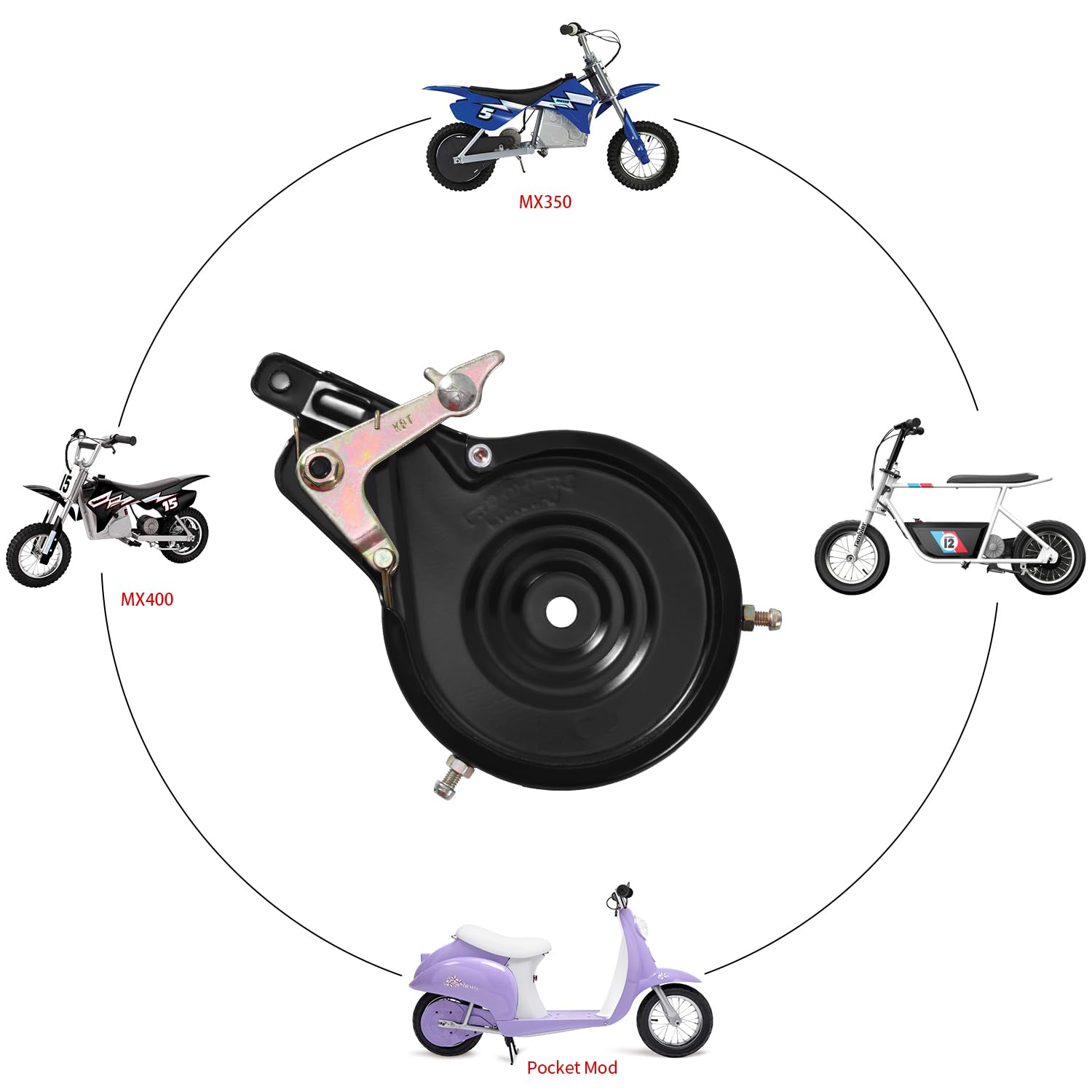KAMIER 90mm Rear Band Drum Brake Assembly Replacement for Razor MX350 MX400 ZR350 SX350 Dirt Bike Pocket Mod Electric Scooter Rambler 12 Mini Bike Kids Pocket Rocket E-Bike E-Scooter Hevay Duty Parts