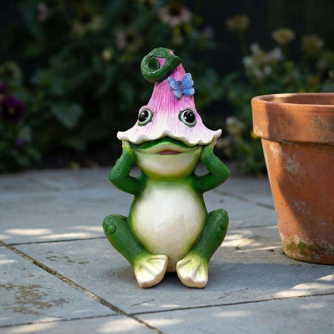 Frog Garden Ornament Outdoor, Cute Peeking Frog Statue for Garden, Hand-Painted Resin Patio Decoration, Funny Lawn Décor, Lovely Gift for Garden Lovers, 25.5cm