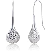 925 Sterling Silver Dangle Teardrop Earrings for Women | 36MM Diamond Cut Silver Dangling Earrings | Hypoallergenic Lightweight Long Dangle Earring with Secure Hook by MAX + STONE