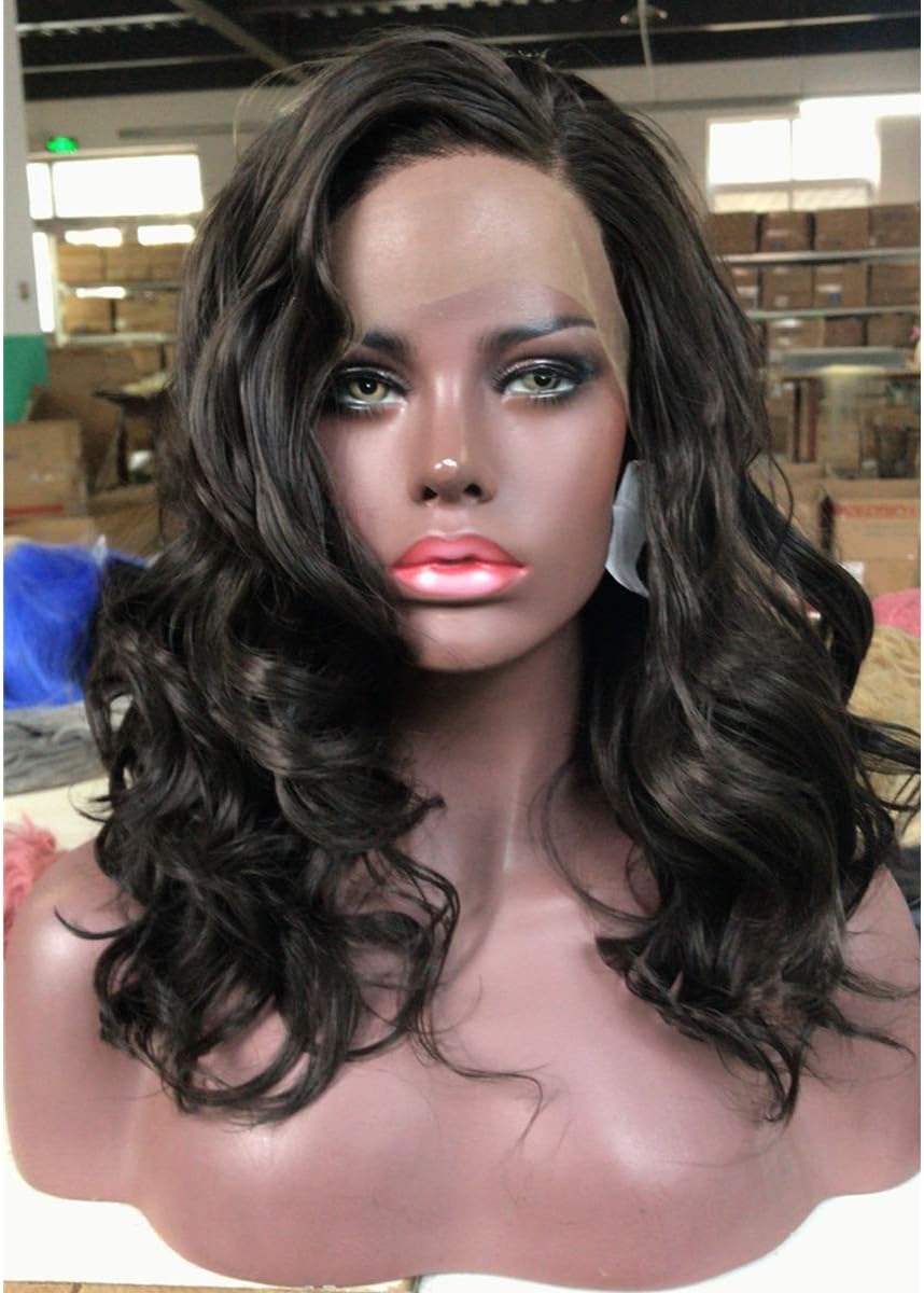 Black Lace Front Wigs GLAMADOR Short Bob Lace Wigs, Shoulder Length Body Wavy Wig, Natural Loose Wave Synthetic Heat Resistant Fiber Hair Replacement Wig for Black Women with Free Wig Cap- 14 Inch