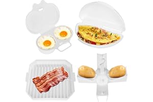 4pcs Easy Breakfast Set, Microwave Egg Cooker/Poacher, Microwave Omelet Maker, Microwavable Bacon Grill/Rack/Cooker Tray/Dish