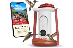 BIRD BUDDY® Solar Hummingbird Feeder with Camera - AI Hummingbird Identification, 5MP Photos, 2K HD+ Video Live Stream Camera, Solar-Powered Charging, 2.8in Focus - Red&White