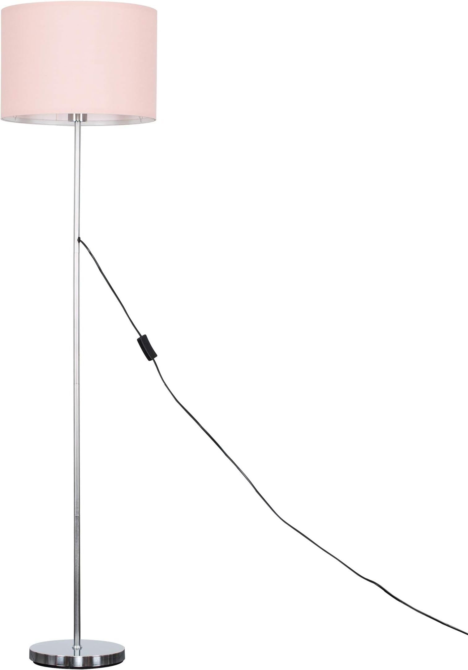 Modern Standard Floor Lamp in a Polished Chrome Metal Finish with a Pink Cylinder Shade