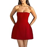 Dxizeavatt Womens Sexy Strapless Tube A-line Mini Dress Club Party Short Corset Cocktail Bodycon Prom Dresses for Women