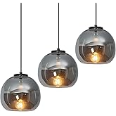 LBSQJ Mirror Smoke Gray Glass Pendant Lights Kitchen Island 3 Pack 7.87" Glass Globe Pendant Light Black Hanging Light Fixtur