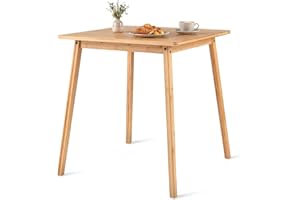 Giantex 27.5-Inches Bamboo Dining Table for 2-4, Square Dinner Tables with Non-Slip Foot Pads, Farmhouse Small Kitchen Table 