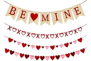 LABROSTAR 4Pcs Valentines Day Decorations Valentines Day Decor No DIY Required Handmade BE Mine Love Heart XO Garlands Banner for Home Wedding Party Anniversary