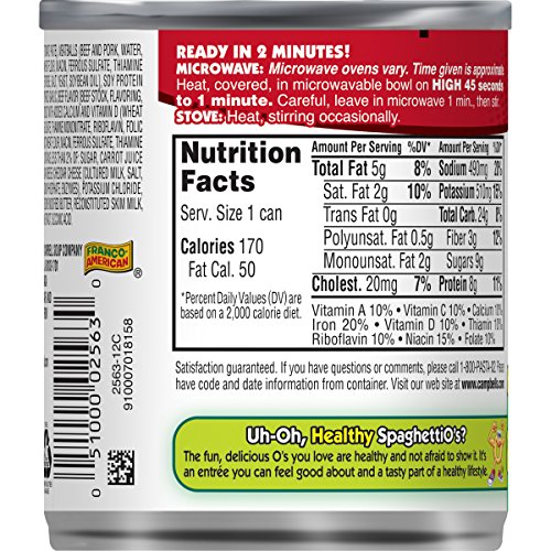 Campbell's SpaghettiOsÂ Canned Pasta, With Meatballs, 7.25 oz.Â Can (Pack of 24)
