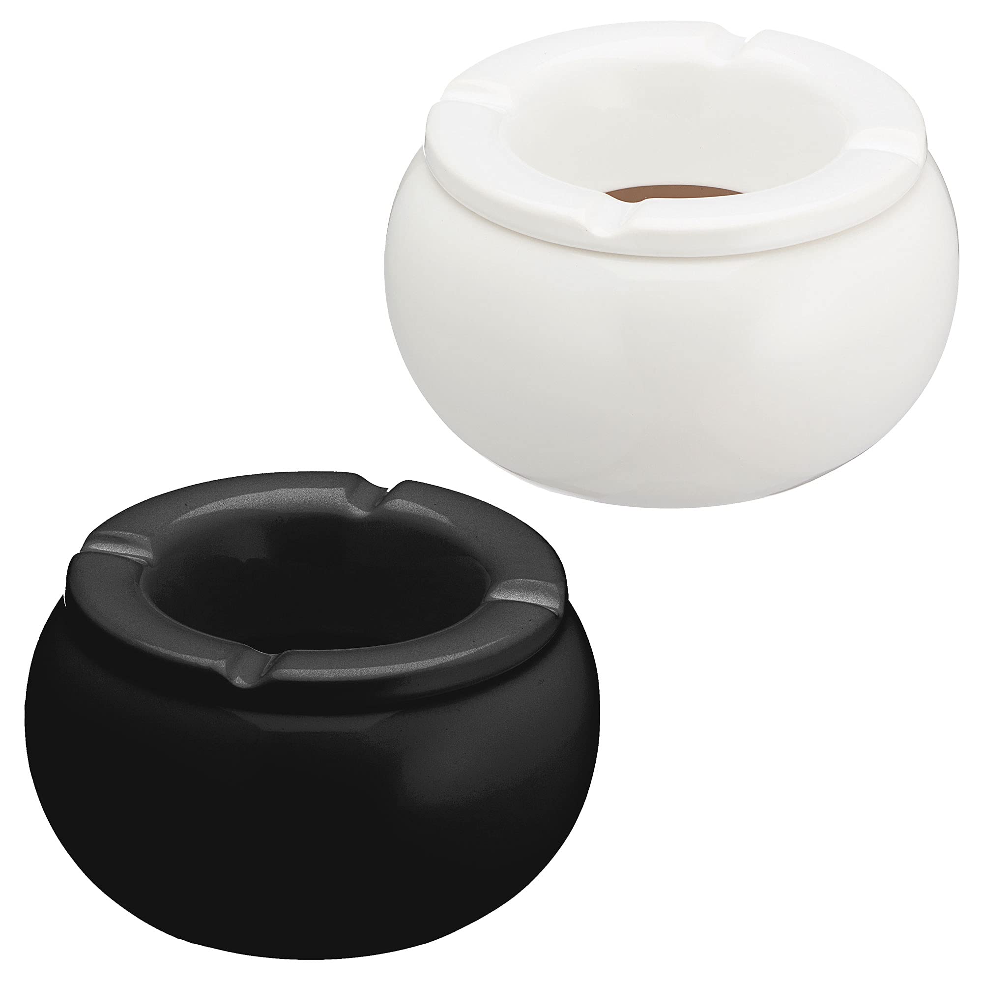 Set of 2 Storm Ashtray Diameter 10 cm White and Black Ceramic with Removable Tip and Wind Ashtray (2 Ashtrays Black/White)