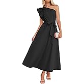 ZESICA Womens 2026 Summer One Shoulder Ruffle Maxi Dress Boho Sleeveless Empire Waist Tie Flowy Beach Party Long Dresses
