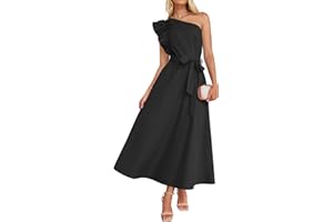 ZESICA Women's Summer One Shoulder Ruffle Dress 2024 Sleeveless Empire Waist Boho Flowy Maxi Dresses