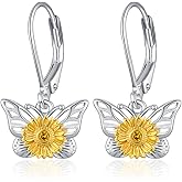 Lmoneta Butterfly Earrings for Women 925 Sterling Silver 18K White Gold Plated Dangle Leverback Earrings Butterfly Jewelry Gifts