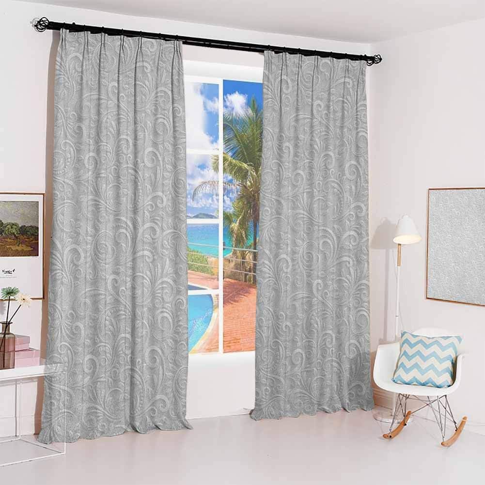 Grey Sunshade Sunscreen Curtain Classic Floral Swirling and Curving Victorian Pattern Embossing Effect Branches Art Graphic Soundproof Shade W84 x L96 Inch Grey