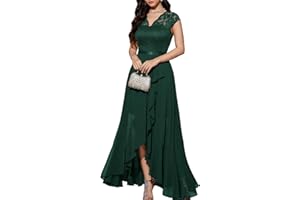 Bbonlinedress Women's V-Neck Dress for Women Wedding Guest Hi-Lo Floral Lace Prom Cocktail Party Formal Bridesmaid Dress