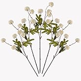 LESING 5pcs Long Stem Artificial Flowers for Vase,20" Tall Fake Silk Pompon Mum Flowers Bulk Arrangements for Home Table Living Room Decor (White,5pcs)