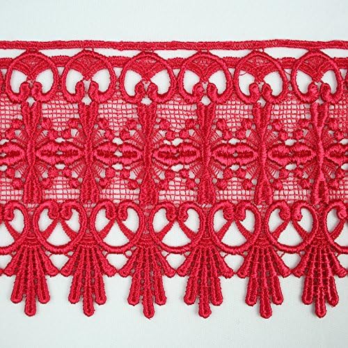 Altotux 4.75" Embroidered Floral 12 Colors Floral Venice Lace Trim Guipure By Yd (Red)