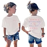 Zoemghc Girls Christian Tees God is Within Her Jesus Shirt for Kids Faith Cute Graphic Bow Tshirt Inspirational Religious Top