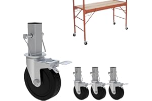 KUNCAIISH 5 Inches Scaffolding Wheels, Set of 4 Scaffold Caster with Dual Locking Brakes, 1-1/4" Stem Replacement for Baker S