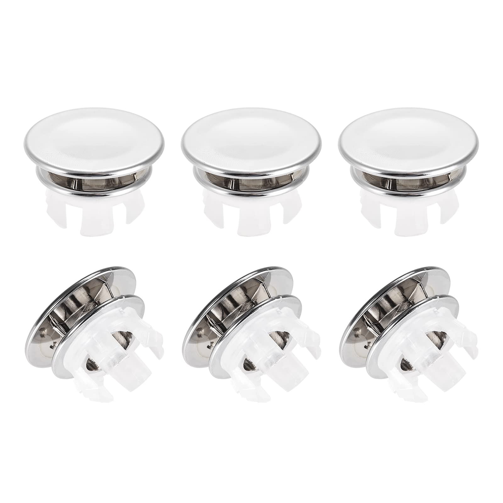 DTGN 33x20mm(DxT) Sink Overflow Cover - 6Pack - Good for Bathroom Kitchen Sink - Plastic Basin Trim Insert in Hole Round Caps - Silver Tone